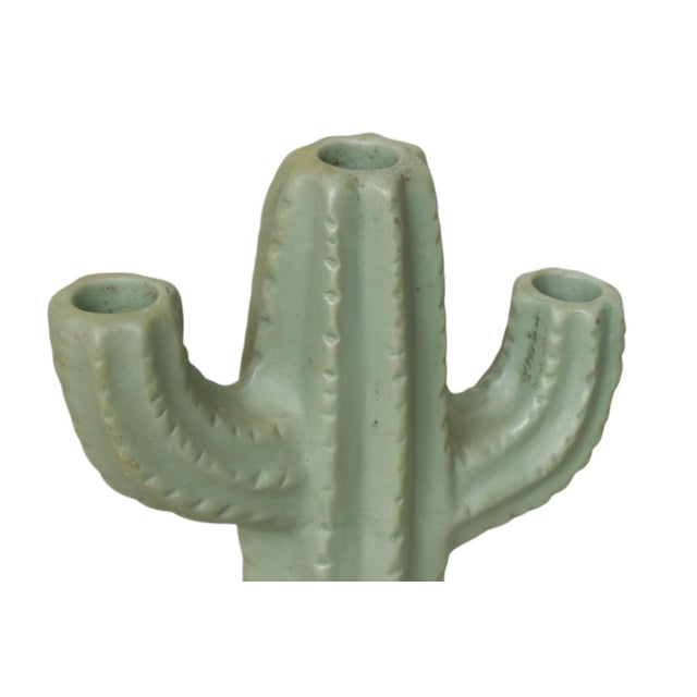 Green Ceramic Saguaro Cactus Candlestick Holders, a Pair For Sale - Image 4 of 6