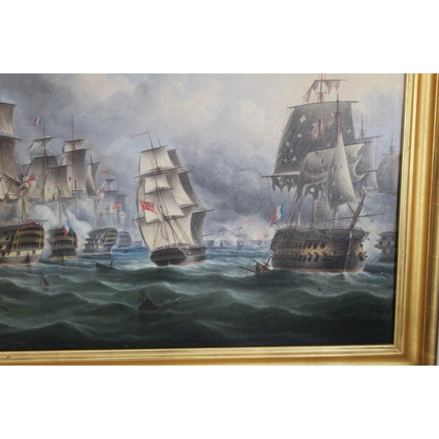 Textile Late 19th Century r.b. Spencer "The Battle of Trafalgar" Oil on Canvas Framed For Sale - Image 7 of 18