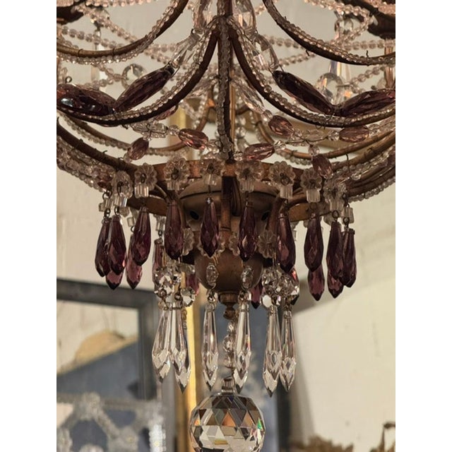 Traditional 1920s Italian Beaded and Amethyst Chandelier For Sale - Image 3 of 6