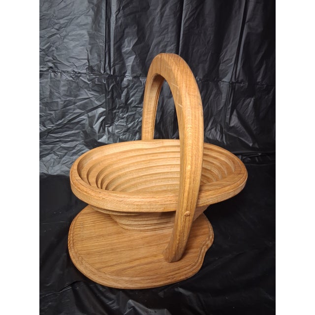 Mid 20th Century Vintage Solid Oak Collapsible Basket For Sale - Image 5 of 11