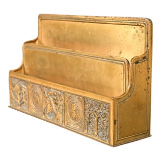 Tiffany Studios New York Bookmark Pattern Bronze Doré and Enamel Letter Rack For Sale