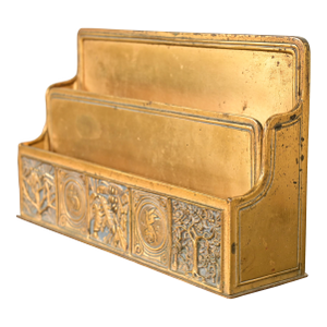 Tiffany Studios New York Bookmark Pattern Bronze Doré and Enamel Letter Rack
