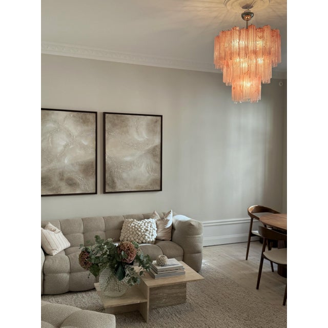 Large Pink Murano Glass Prisms Tube Chandelier For Sale - Image 3 of 8