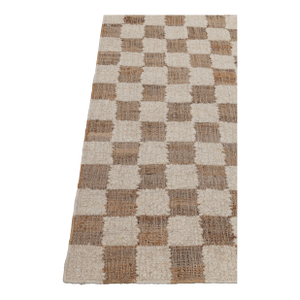 2.6x6Ft. Checkered Natural Wool Jute Ivory Hand Woven Premium Quality Rug