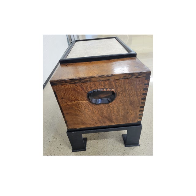 Brown Antique Japanese Keyaki Wood Hibachi Tansu Chest on Custom Ebonized Metal Stand For Sale - Image 8 of 11