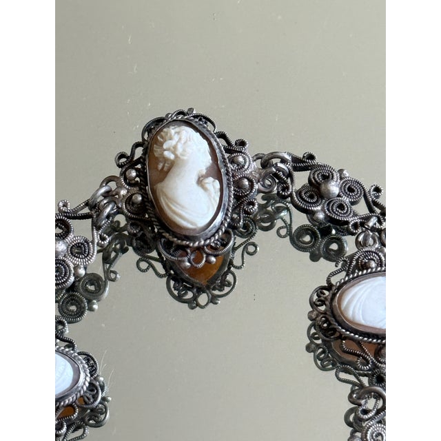 1940s Vintage Mid-Century Cameo Filigree Link Bracelet, Circa 1940s For Sale - Image 5 of 10