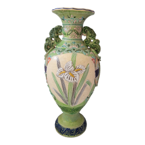 Antique Japanese Moriage Floral Vase