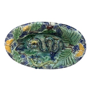 19th Century Majolica Palissy Snake Wall Platter For Sale