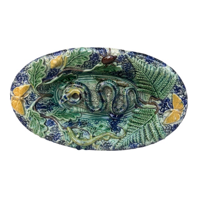 19th Century Majolica Palissy Snake Wall Platter For Sale