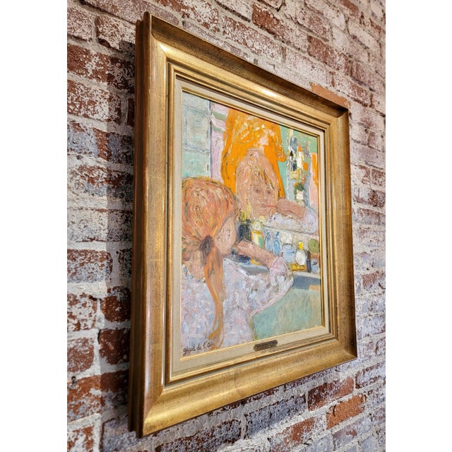 Helene Girod De l'Ain - Little Blond Girl Brushing Her Teeth -Oil Painting C.1950s For Sale - Image 9 of 10