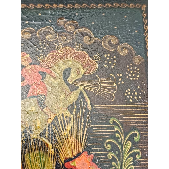 Vintage Hand Painted Lacquerware Palekh Miniature Table Box With Receipt From Prior Sale in 1990s For Sale - Image 14 of 17