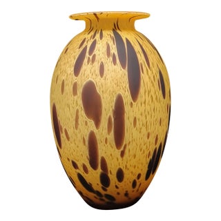 Vintage Murano Style Iitalian HandBlown Tortoise Shell Satin Art Glass Vase For Sale