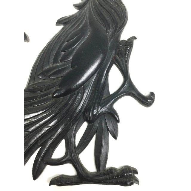 Hollywood Regency Vintage Syroco Hollywood Regency Black Fighting Rooster or Crazy Chicken Rooster Art Wall Hanging For Sale - Image 3 of 9
