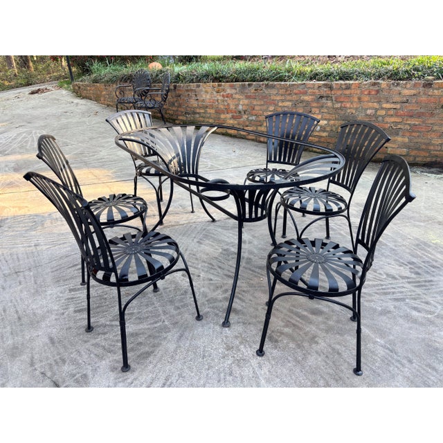 1950s Francois Carre Petite Fan Back Garden Chairs - Group of 6, Attributed For Sale - Image 11 of 12