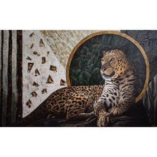 Where the Spots Come From by Andrada Trapnell | Oil on canvas Leopard resting with foliage background For Sale