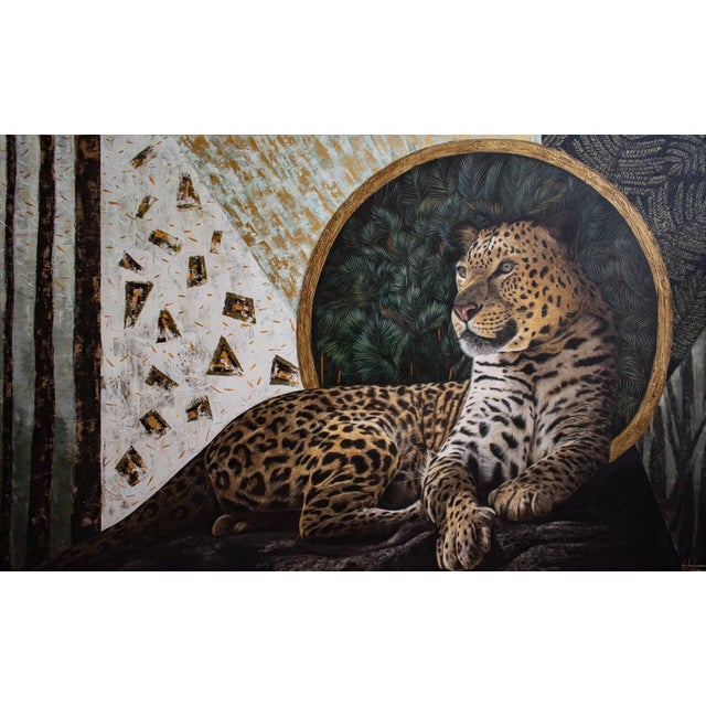 Where the Spots Come From by Andrada Trapnell | Oil on canvas Leopard resting with foliage background For Sale