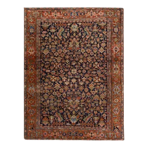 Blue Antique Persian Serapi Handmade Wool Rug With Allover Floral Pattern