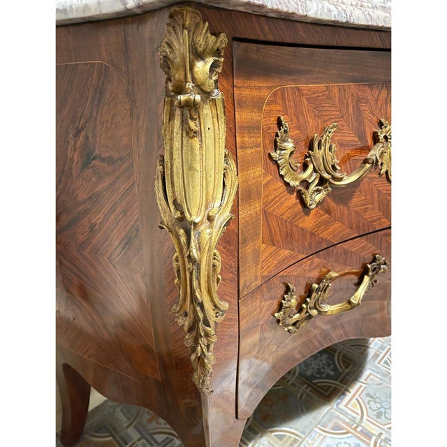 Louis XV Style Ormolu-Mounted Bombé Commode with Marble Top, 1950s For Sale - Image 4 of 6
