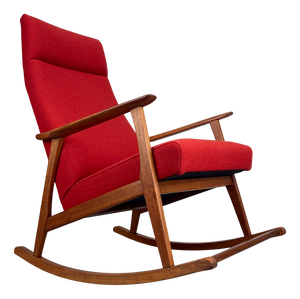 Mid-Century Modern Teak Rocking Chair with Rust-Red Wool, 1960s