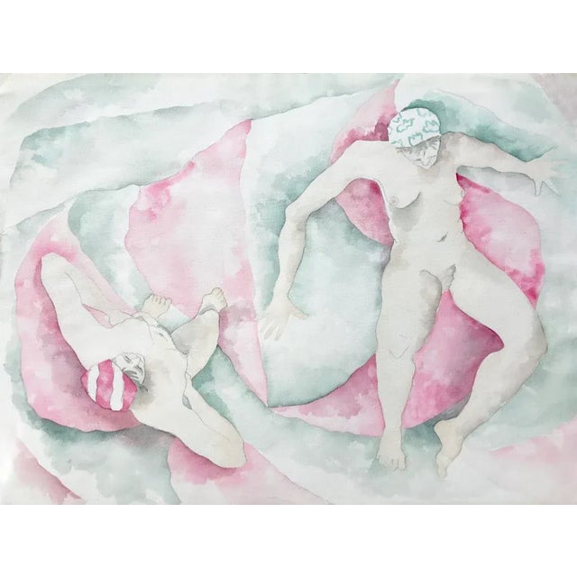 Cream 'Bathers in Sage and Rose' by Robin Gregory Circa 1985 For Sale - Image 8 of 8