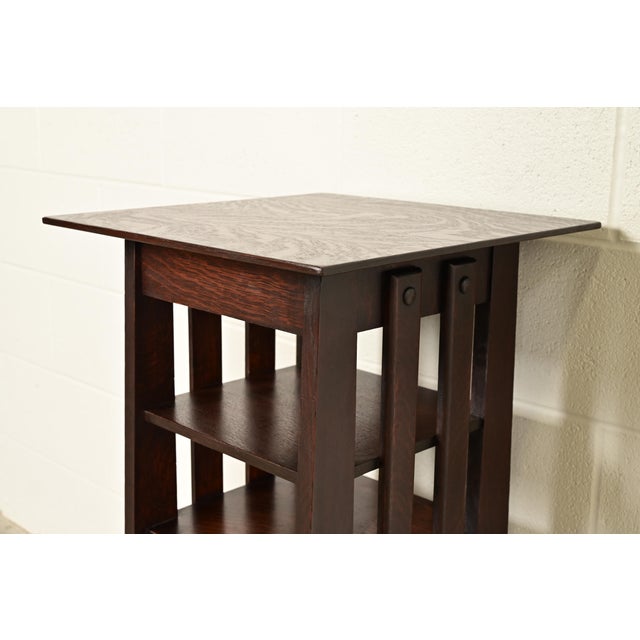 Stickley Brothers Style Antique Mission Oak Arts & Crafts Bookstand or Magazine Rack, Newly Refinished For Sale In South Bend - Image 6 of 12