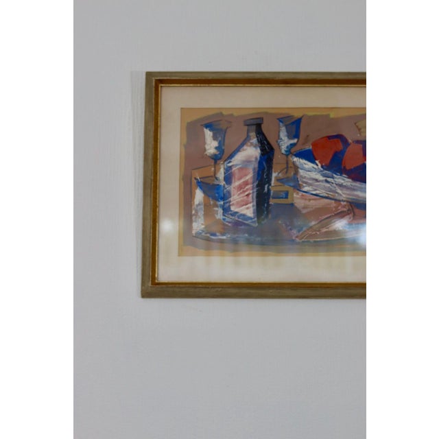 Original Scandinavian Modernist Oil on Paper by Max Larson " Terracotta Palette" Vintage & Framed – 38 × 75 cm (14.9" ×...