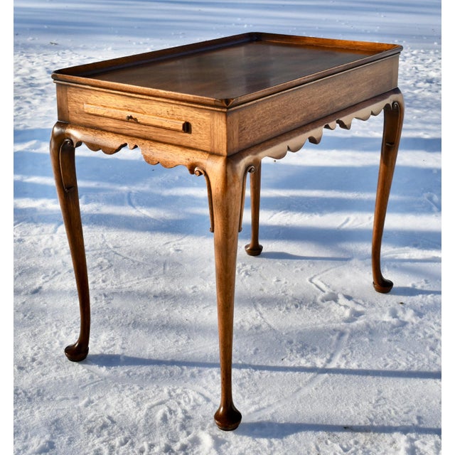 Kittinger Co Mahogany Tea Table Vintage Queen Anne Scalloped Apron Candle Slides For Sale In Philadelphia - Image 6 of 9
