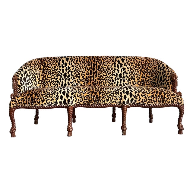 Vintage Regency Leopard Rope and Knot Sofa For Sale