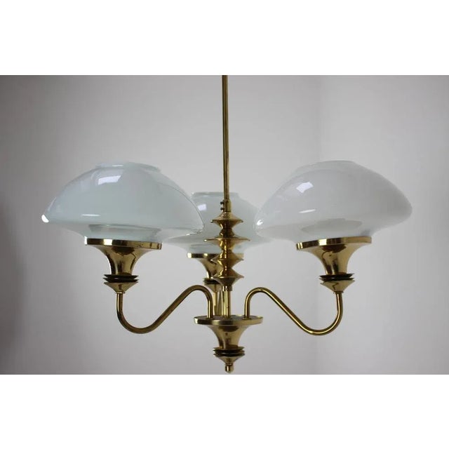 Mid-Century Brass Chandelier from Jablonec Glassworks, Czechoslovakia, 1970s For Sale - Image 4 of 14