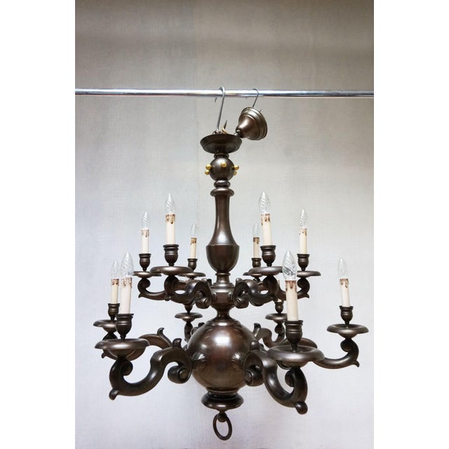 Art Deco Patinated Bronze Chandelier, 1920s For Sale - Image 13 of 13