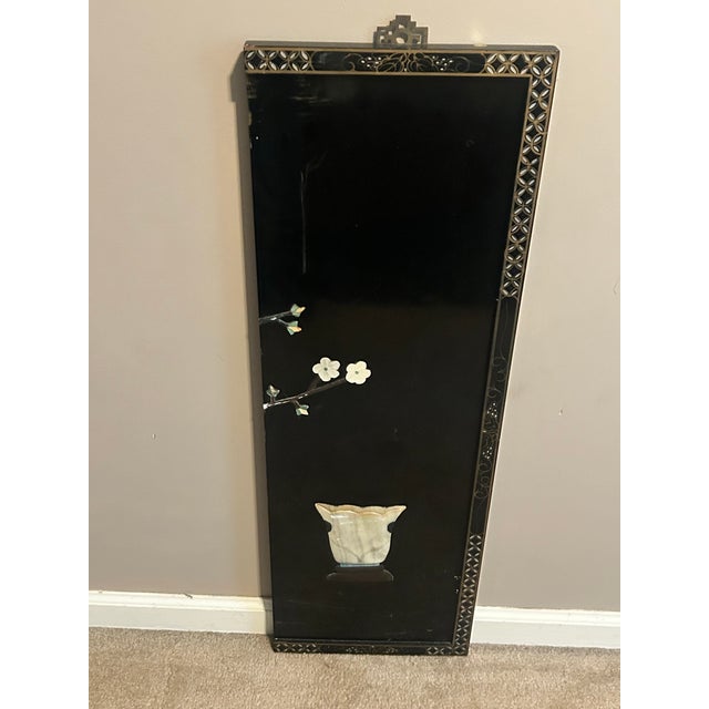 Wood Vintage Mid-Century Chinese Black Lacquer & Soapstone Four Seasons Wall Panels - Set of 4 For Sale - Image 7 of 10