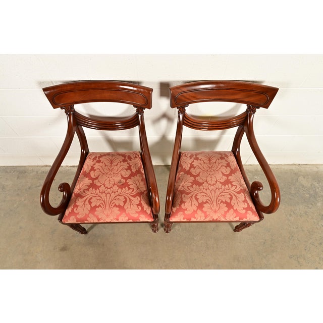 Mid 20th Century Baker Furniture Style English Regency Carved Mahogany Armchairs, Pair For Sale - Image 5 of 14