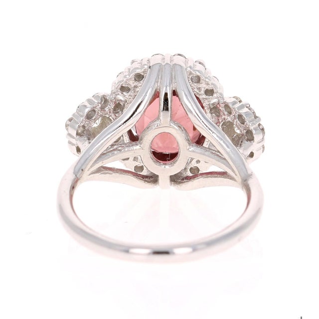 4.97 Carat Pink Tourmaline Diamond 14 Karat White Gold Ring, Size 7 For Sale - Image 4 of 8