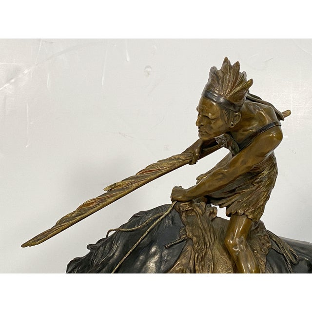Bronze Sculpture of a Native American Warrior on Horseback by Èdouard Drouot For Sale - Image 9 of 13