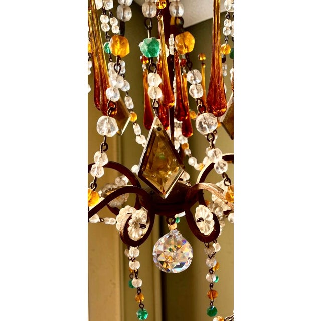 Amber Antique Italian Iron and Colored Crystal Chandelier With Crystal Beading For Sale - Image 8 of 18