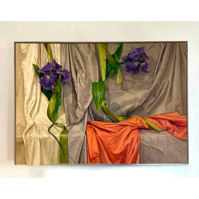 Vintage Monumental Original Oil Painting of Iris For Sale - Image 12 of 12