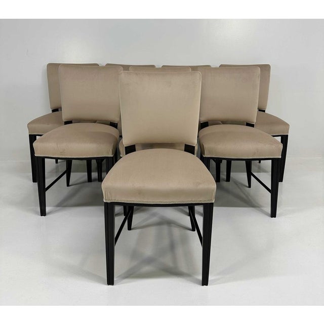 This set of eight chairs by Antonio Cassi Ramelli was produced in Italy in the 1940s. They are all ebanized and...