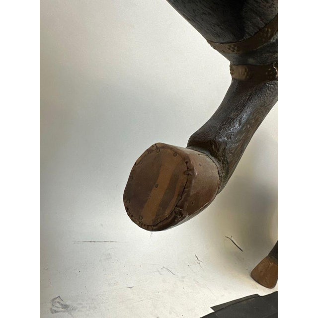 Pair of Antique Hand Carved Marwari War Horse Sculptures Pair Indian Wood Brass Copper For Sale - Image 11 of 14