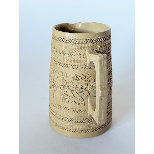 Copeland 1870s English Traditional Copeland Caneware Pitcher Jug With Rouletted Decoration and Applied Sprigging For Sale - Image 4 of 10