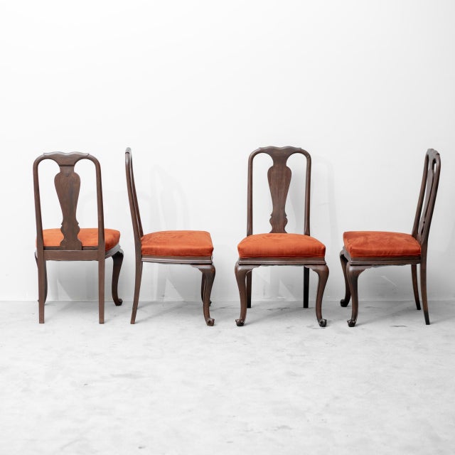 Brown wooden frame. Velvet seat. Excellent condition. Minor signs of wear, as shown in photos.