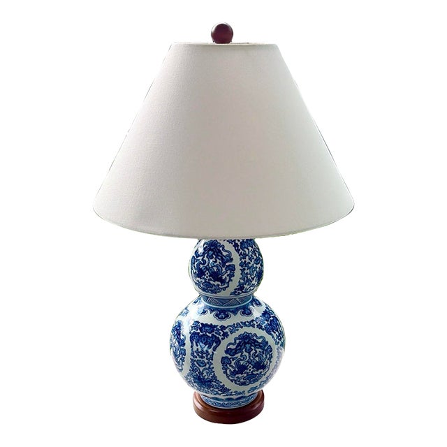 Ralph Lauren Blue and White Double Gourd Porcelain Lamp For Sale