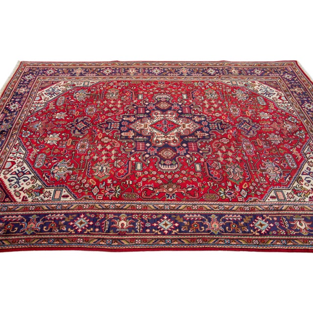 1960s 1960s Vintage Persian Tabriz Handmade Medallion Red Wool Rug For Sale - Image 5 of 7
