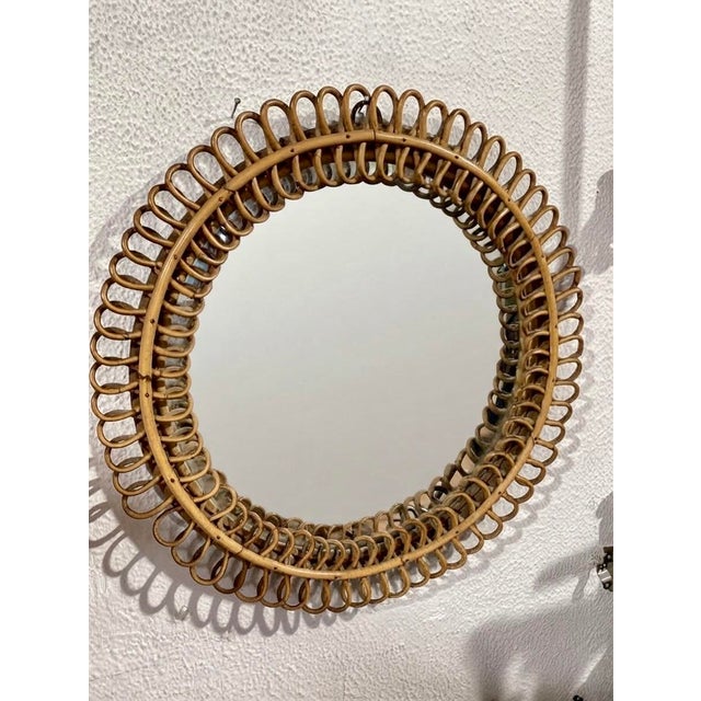 Red Round Mirror in Rattan and Bamboo attributed to Franco Albini for Bonacina, Italy, 1960s For Sale - Image 8 of 8