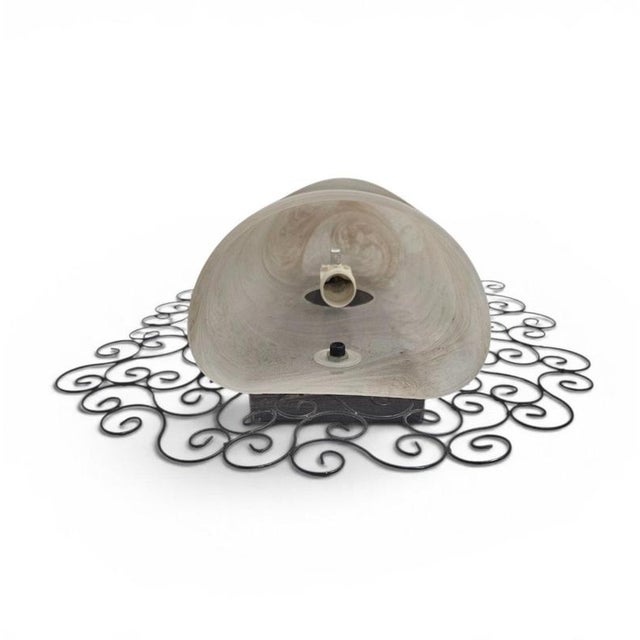 Cream Frosted Amber Glass and Wrought Iron Wall Sconces with Metal Frames, Set of 2 For Sale - Image 8 of 18