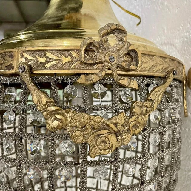 Vintage 1960s French Fully Rewired Usa Chandelier Flush Mount For Sale In Miami - Image 6 of 11