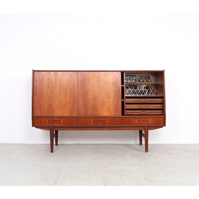 Mid-Century Modern Danish Teak Highboard with Bar Section, 1960s For Sale - Image 3 of 16