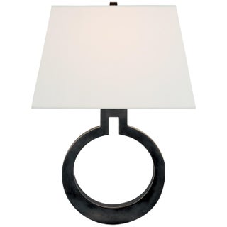 Chapman & Myers for Visual Comfort Signature Ring Form Large Wall Sconce in Bronze with Linen Shade For Sale