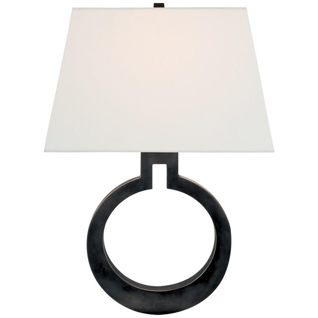 Chapman & Myers for Visual Comfort Signature Ring Form Large Wall Sconce in Bronze with Linen Shade For Sale