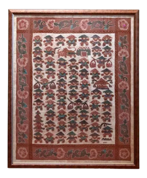 Early 20th Century Chinese Vietnamese Gouache Folk Painting on Fabric