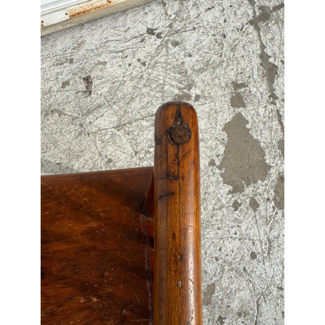 Wood Antique Pine Spindle Back Windsor Style Bench With Arms For Sale - Image 7 of 9